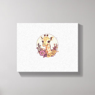 Adorable Giraffe Surrounded By Flowers _7 Canvas Print