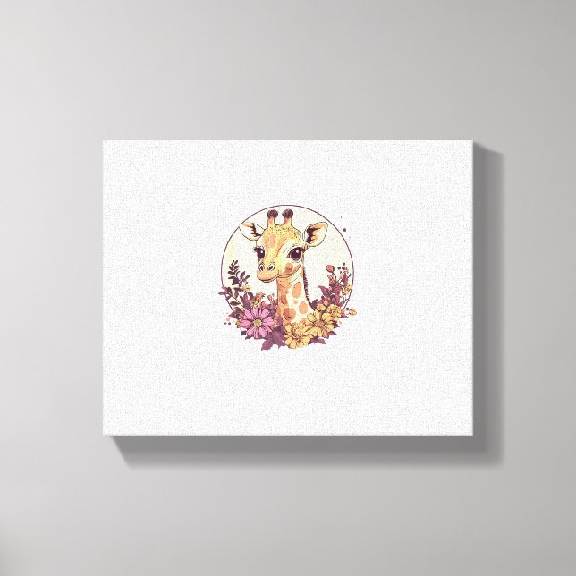 Adorable Giraffe Surrounded By Flowers _7 Canvas Print (Front)