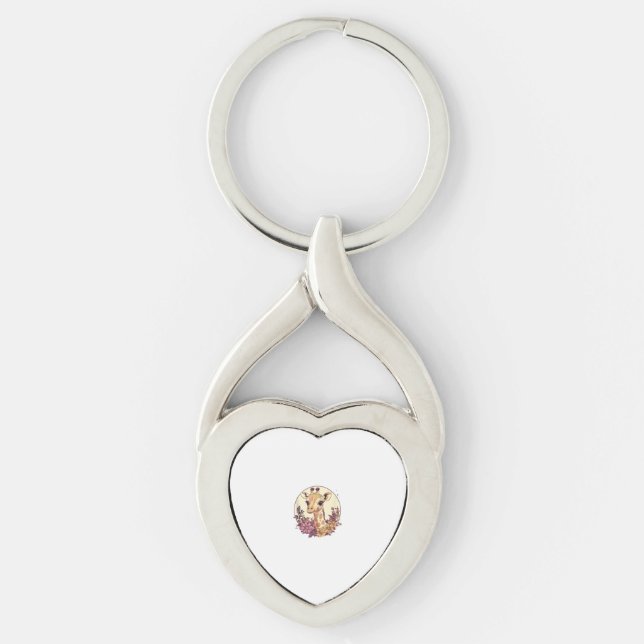 Adorable Giraffe Surrounded By Flowers _7 Key Ring (Front)