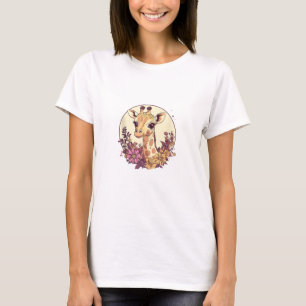 Adorable Giraffe Surrounded By Flowers _7 T-Shirt