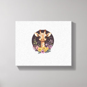 Adorable Giraffe Surrounded By Flowers Canvas Print