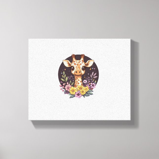 Adorable Giraffe Surrounded By Flowers   Canvas Print (Front)