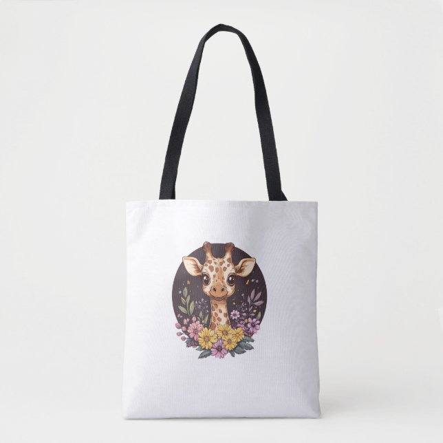Adorable Giraffe Surrounded By Flowers   Tote Bag (Front)