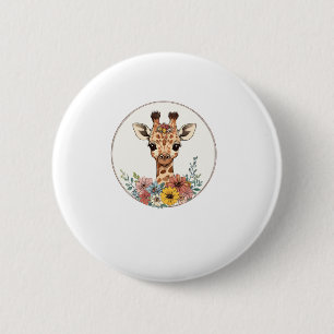 Adorable Giraffe With Flowers 6 Cm Round Badge