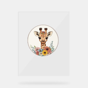 Adorable Giraffe With Flowers Acrylic Sign