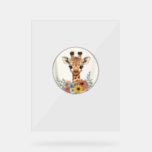Adorable Giraffe With Flowers Acrylic Sign