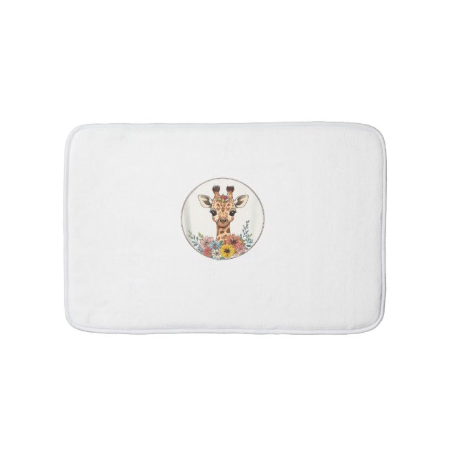 Adorable Giraffe With Flowers  Bath Mat (Front)
