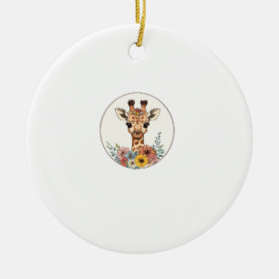 Adorable Giraffe With Flowers Ceramic Tree Decoration