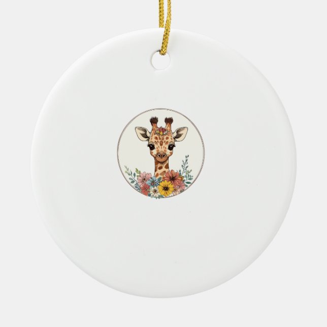 Adorable Giraffe With Flowers   Ceramic Tree Decoration (Front)