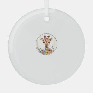 Adorable Giraffe With Flowers Glass Tree Decoration