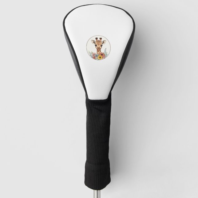 Adorable Giraffe With Flowers   Golf Head Cover (Front)