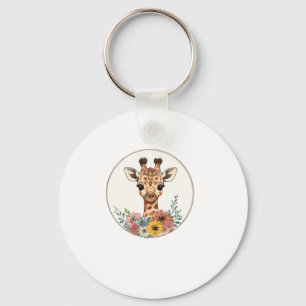 Adorable Giraffe With Flowers   Key Ring