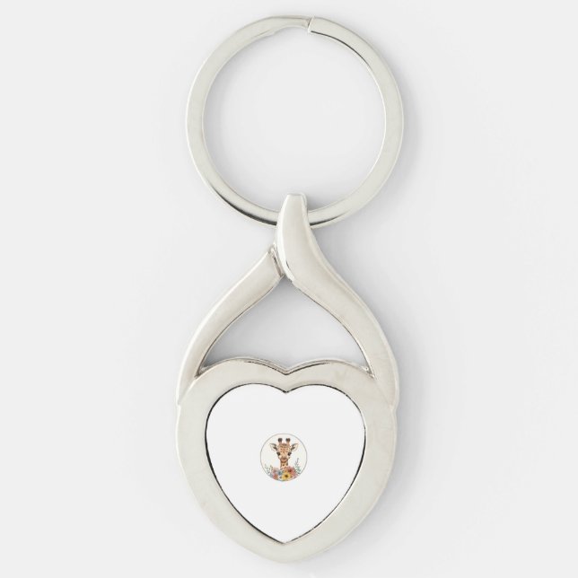 Adorable Giraffe With Flowers   Key Ring (Front)