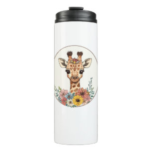 Adorable Giraffe With Flowers Thermal Tumbler