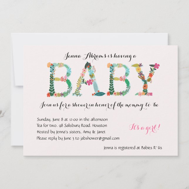 Adorable Girl baby shower invitation (Front)