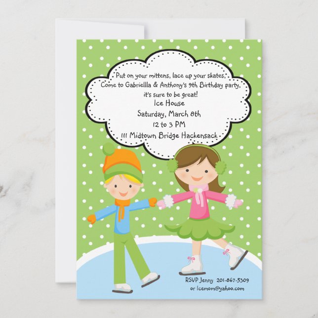Adorable Girl & BoyIce Skating Birthday Invitation (Front)