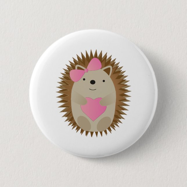 Adorable Girl Cartoon Hedgehog hugging a Heart 6 Cm Round Badge (Front)