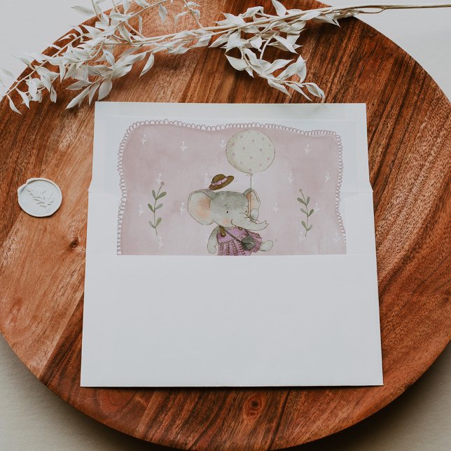 Adorable Girl Elephant Rustic Boho Baby Shower Envelope (Creator Uploaded)