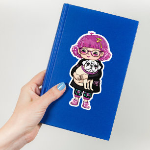 Adorable Girl Hugging a Pug