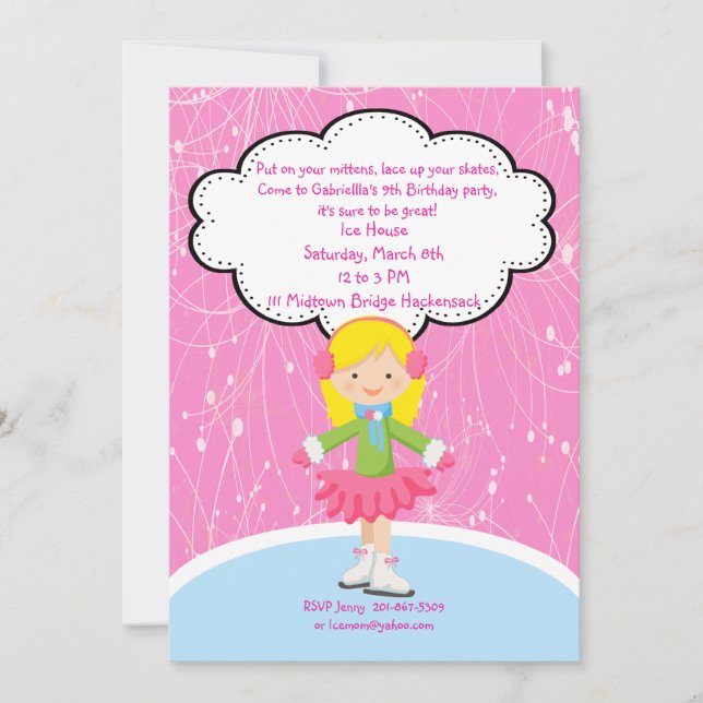 Adorable Girl Ice Skating Birthday Invitation (Front)