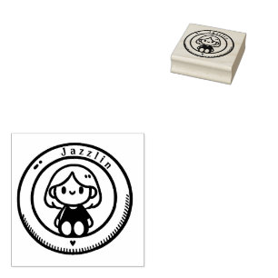Adorable Girl in Circle Frame Stamp