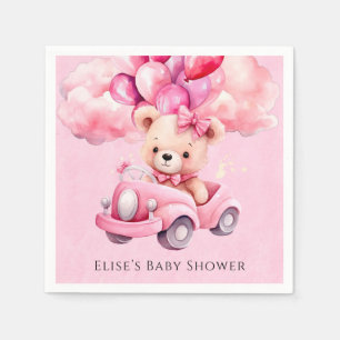 Adorable Girl Teddy Bear Vintage Car Baby Shower Napkin