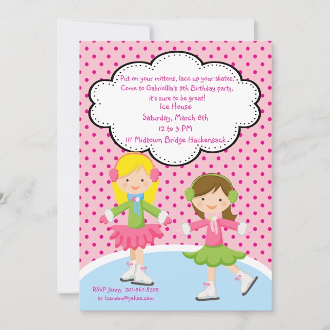 Adorable Girls Ice Skating Birthday Invitation (Front)