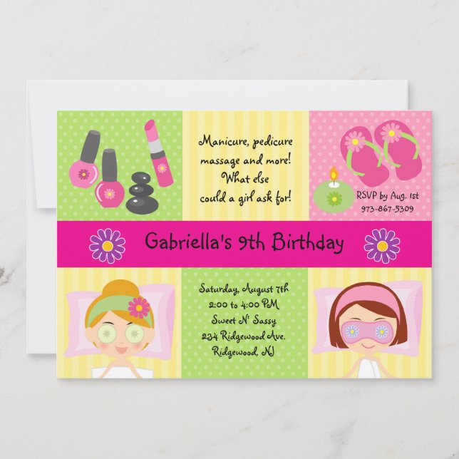 Adorable Girl's Spa Party Birthday Invitation (Front)
