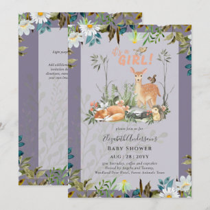 Adorable GIRLS Woodland Deer Baby Shower Lilac Inv Invitation