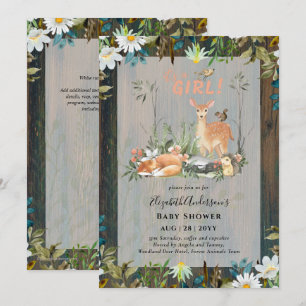Adorable GIRLS Woodland Deer Baby Shower Rustic In Invitation