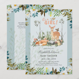 Adorable GIRLS Woodland Deer Baby Shower Sage Invi Invitation