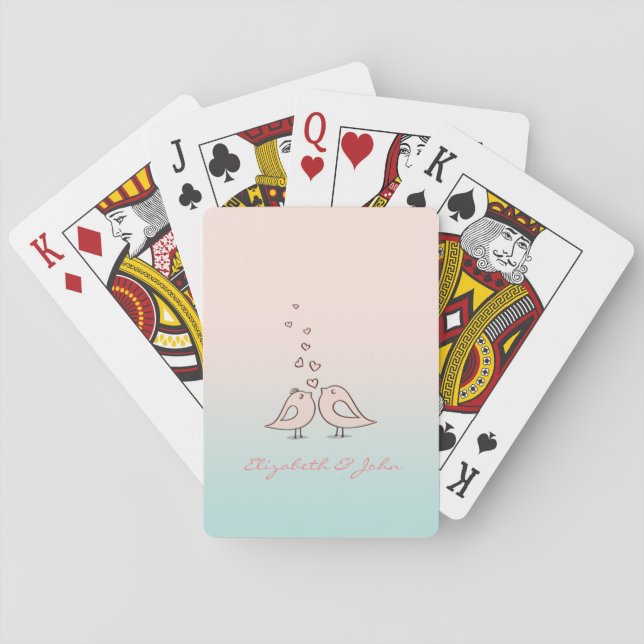 Adorable Girly Cute Birds In Love  -Personalised Playing Cards (Back)