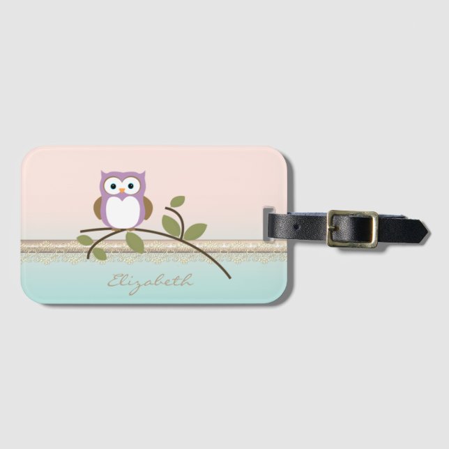 Adorable Girly Cute Owl Luggage Tag (Front Horizontal)