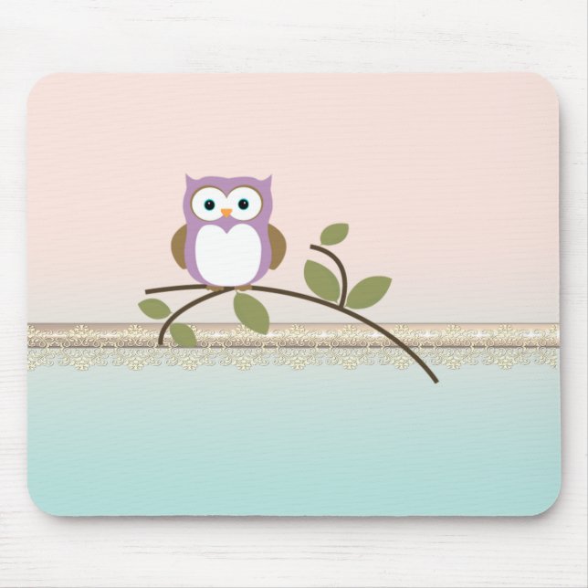 Adorable Girly Cute Owl Mouse Mat (Front)
