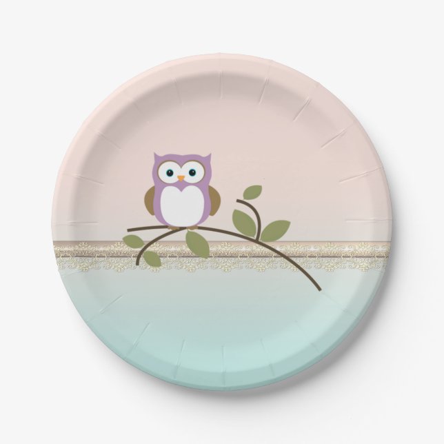 Adorable Girly Cute Owl Paper Plate (Front)