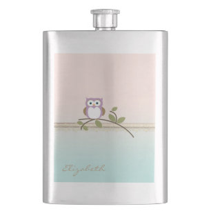 Adorable Girly Cute Owl,Personalised Hip Flask