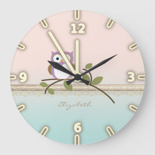 Adorable Girly Cute Owl,Personalised Large Clock