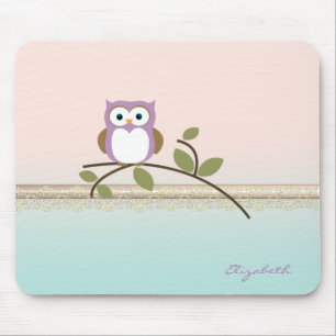 Adorable Girly Cute Owl-Personalised Mouse Mat