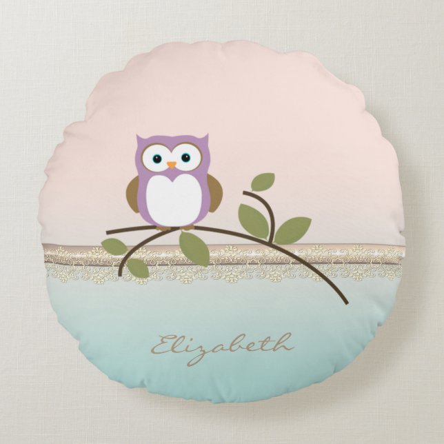 Adorable Girly Cute Owl,Personalised Round Cushion (Front)
