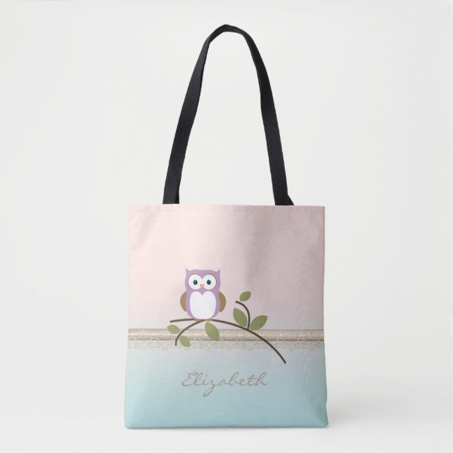 Adorable Girly Cute Owl,Personalised Tote Bag (Front)