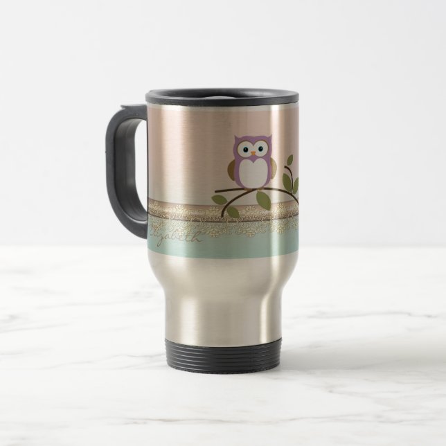 Adorable Girly Cute Owl,Personalised Travel Mug (Front Left)