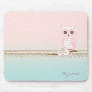 Adorable Girly Cute Pink Owl Mouse Mat
