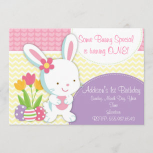 Adorable Girly Easter Bunny Birthday Invitation