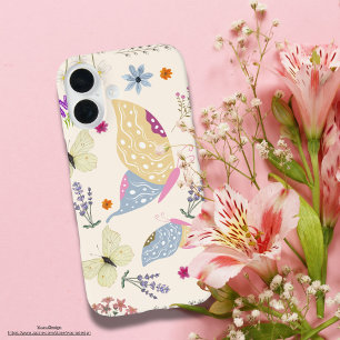 Adorable girly pink pastel botanical and butterfly iPhone 16 case
