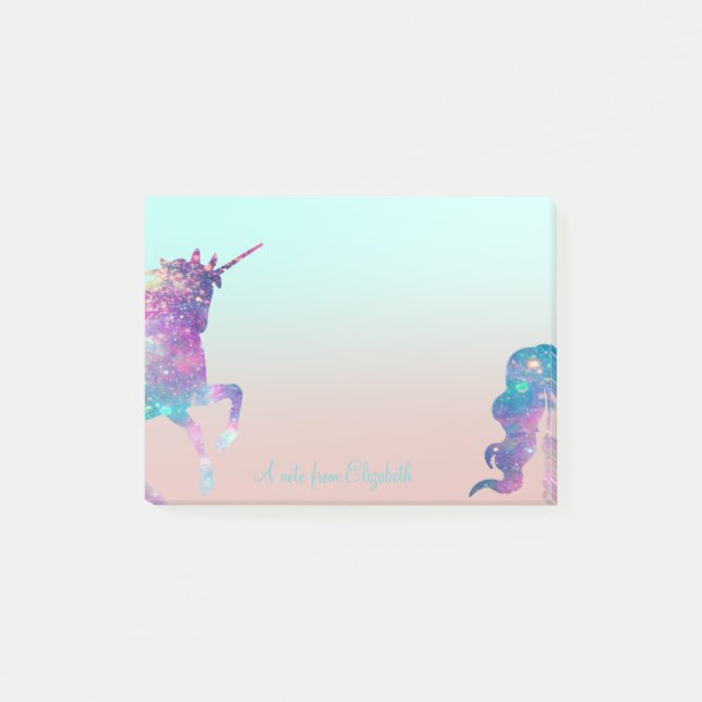 Adorable  Girly,Unicorn, Ombre -Personalised Post-it Notes (Front)