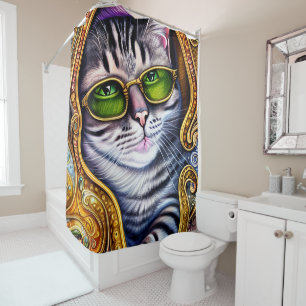 Adorable Glasses Wearing Hipster Cat Shower Curtain