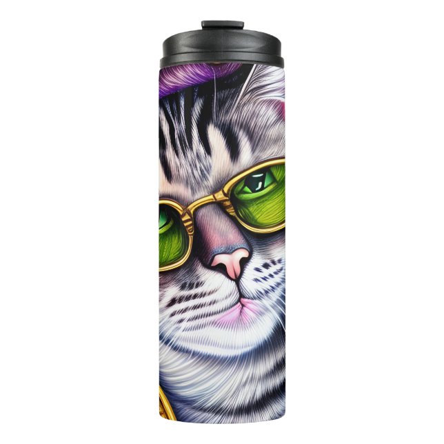 Adorable Glasses Wearing Hipster Cat  Thermal Tumbler (Front)