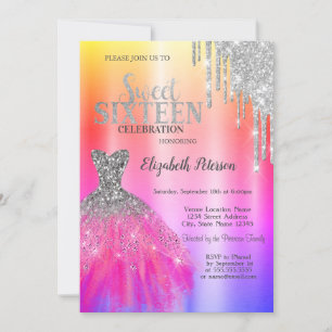 Adorable Glitter Drips,Dress Ombre Metallic  Invitation