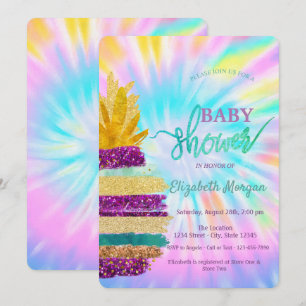 Adorable Glitter Pineapple Tie Dye Baby Shower Invitation