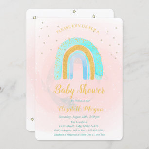 Adorable Glitter Rainbow Stars Baby Shower Invitation